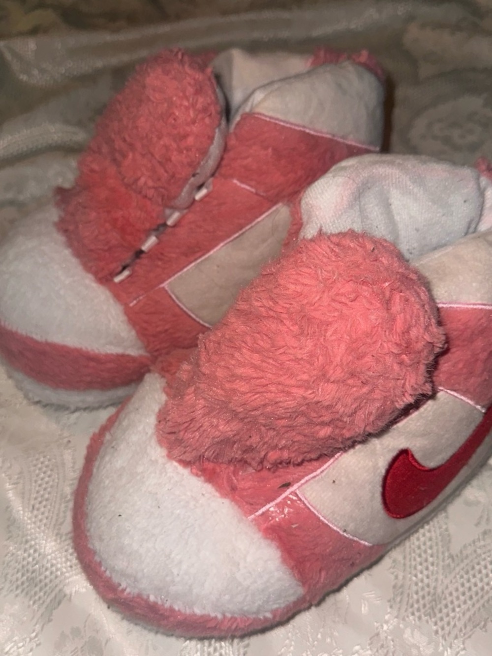 Kids Plush Pink and White Slip-On Slippers